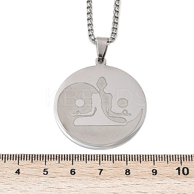 201 Stainless Steel Flat Round Buddhist Meditation Yoga Pendant Necklaces LS-NJEW-K283-33P-1
