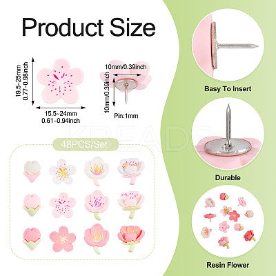 48Pcs Resin Flower & Iron Push Pins Set AJEW-TAC00050-1