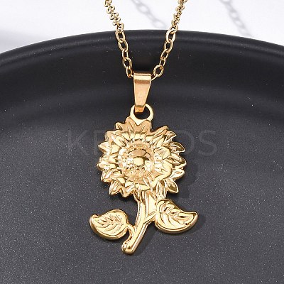 304 Stainless Steel Flower Pendant Necklaces NJEW-H059-30C-G-1