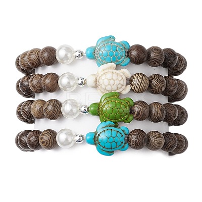Synthetic Howlite & Turquoise Beaded Stretch Bracelets BJEW-JB111343-1