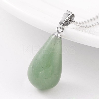 Teardrop Platinum Tone Brass Green Aventurine Pendants G-F267-04C-1