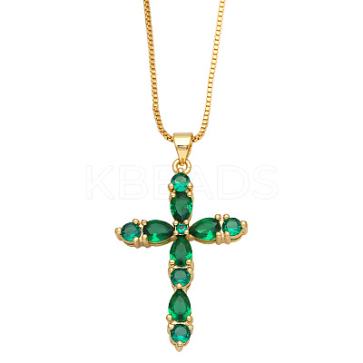 Colorful Zircon Cross Necklace Hip Hop Fashion Diamond Sweater Chain NKB266 ST9119898-1
