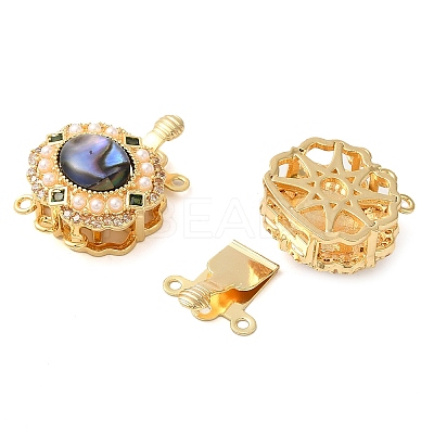 Brass Micro Pave Clear Cubic Zirconia with ABS Plastic Pearl Box Clasps KK-G505-03G-1