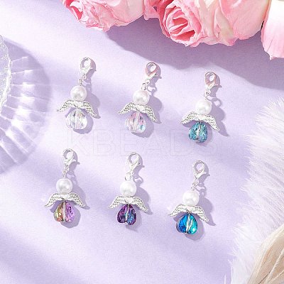 Heart Angel Glass & Glass Pearl Pendant Decorations HJEW-JM03773-01-1