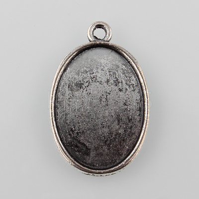 Tibetan Style Antique Silver Alloy Flat Oval Pendant Cabochon Settings TIBEP-M022-37AS-1