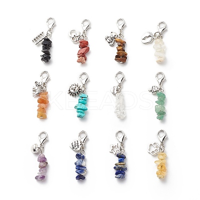 Natural & Synthetic Gemstone Chip Pendant Decorations HJEW-CJ00028-1