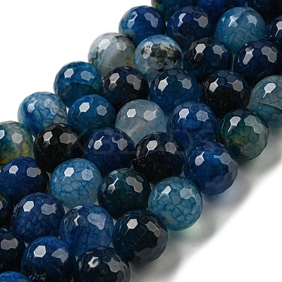 Faceted Natural Dragon Veins Agate Beads Strands G-F447-12mm-L06-1