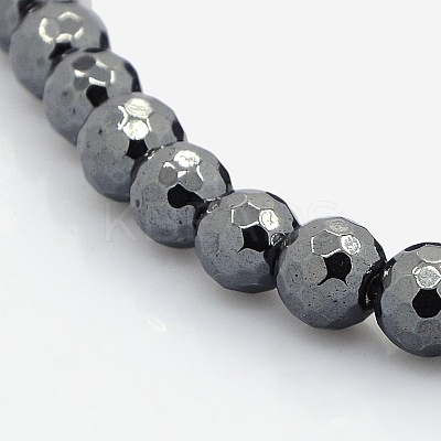 Faceted Round Non-magnetic Synthetic Hematite Beads Strands G-P061-60-3mm-1