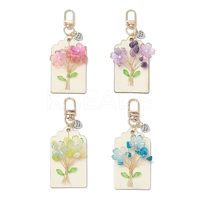 Flower Natural Amethyst & Lemon Jade & Synthetic Turquoise & Cherry Quartz Glass Chip Pendant Decorations HJEW-JM03239-1