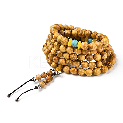Wrap Style Buddhist Jewelry Bocote Round Beaded Bracelets or Necklaces BJEW-R281-34-1