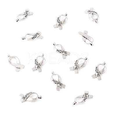 Breast Cancer Awareness Ribbon Carved Word Hope Tibetan Style Alloy Message Pendants TIBEP-TAG0001-02-1