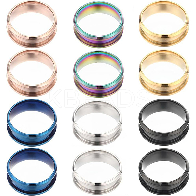 12Pcs 6 Colors 201 Stainless Steel Grooved Finger Ring Settings RJEW-SC0001-01A-1