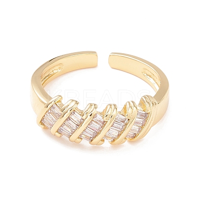 Cubic Zirconia Striped Cuff Ring RJEW-P026-04G-1