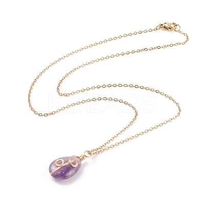 Natural Gemstone Teardrop Pendant Necklace NJEW-JN03900-1
