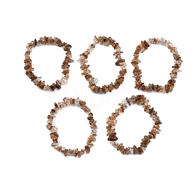 Natural Rutilated Quartz Chip Beaded Stretch Bracelets for Women Men BJEW-L038-01A-1