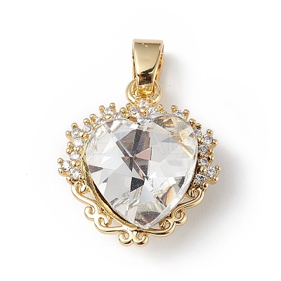 Real 18K Gold Plated Rack Plating Brass Micro Pave Clear Cubic Zirconia Pendants KK-C015-05G-01-1
