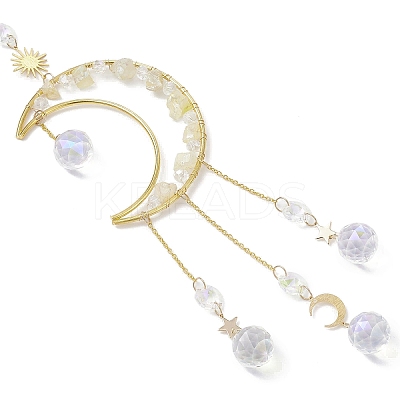 Nuggets Natural Quartz & Brass Moon Hanging Suncatchers HJEW-JM04253-02-1