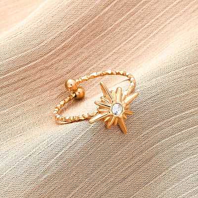 304 Stainless Steel Rhinestone Cuff Rings RJEW-D306-23G-1