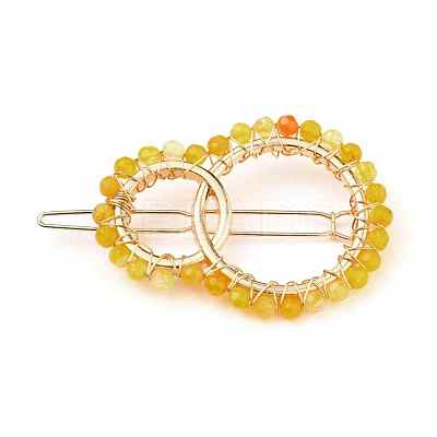 Alloy Hollow Geometric Natural Agate Beads Hair Barrettes PHAR-JH00059-02-1