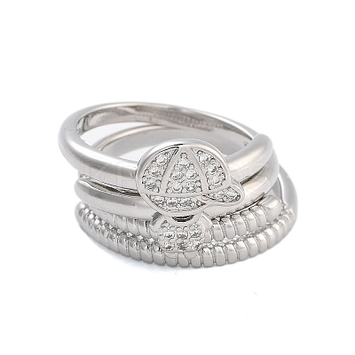 Brass Micro Pave Cubic Zirconia Boy Open Cuff Rings Set for Women RJEW-U002-12P-1
