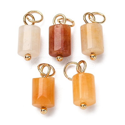 Natural Red Aventurine Column Charms with 304 Stainless Steel Jump Rings G-Q032-01E-1