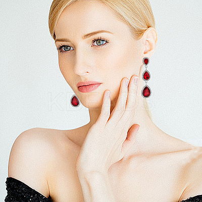 3 Pairs 3 Colors Glass Teardrop Dangle Stud Earrings with Rhinestone EJEW-AN0003-98-1