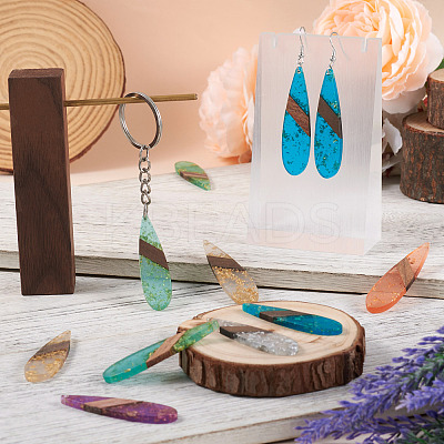 12Pcs 6 Colors Transparent Resin & Walnut Wood Big Pendants RESI-TA0002-73-1