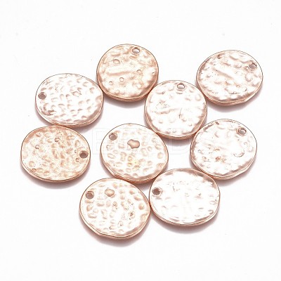 Alloy Blank Flat Round Hammered Pendants PALLOY-M031-07RG-1