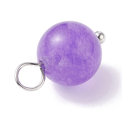 Dyed Natural White Jade Round Charms PALLOY-JF01147-02-1