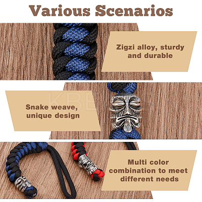 2Pcs 2 Style Braided Polyester EDC Knife Parachute Lanyard Alloy Spartan Skull Bead Pendant Decoration for Men HJEW-HY0001-08-1