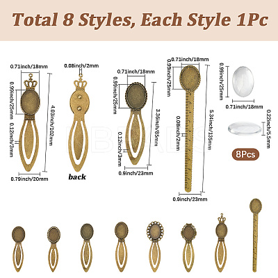 8Pcs 8 Styles Zinc Alloy Bookmark Cabochon Settings FIND-SC0015-24-1