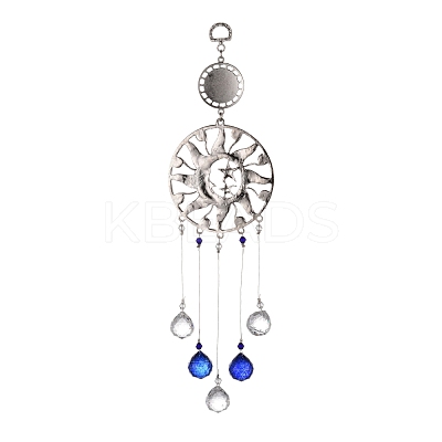 Alloy Flat Round & Sun & Moon Turkish Blue Evil Eye Pendant Decoration HJEW-M002-13AS-1