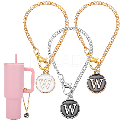Flat Round with Letter Alloy Enamel Wine Glass Charms AJEW-AB00184-23-1