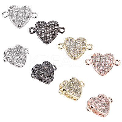 8Pcs 4 Colors Brass Micro Pave Clear Cubic Zirconia Connector Charms ZIRC-CA0001-20-1