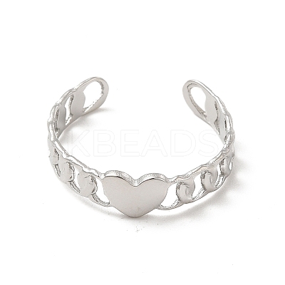 Non-Tarnish 304 Stainless Steel Heart Open Cuff Ring for Women RJEW-E066-02P-1