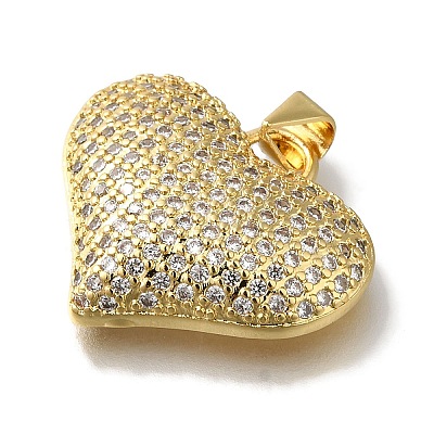 Heart Rack Plating Brass Micro Pave Clear Cubic Zirconia Pendant KK-U019-18G-01-1