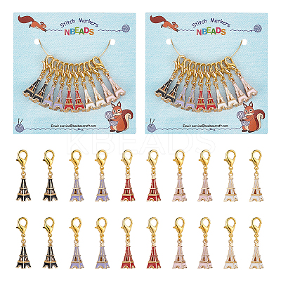 Alloy Enamel 3D Eiffel Tower Pendant Locking Stitch Markers HJEW-PH01866-1