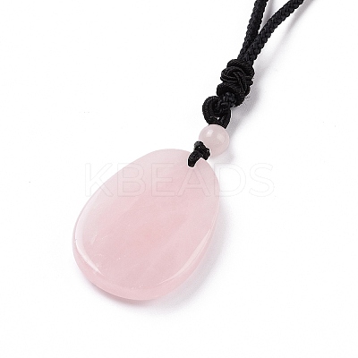 Adjustable Natural Rose Quartz Teardrop with Spiral Pendant Necklace with Nylon Cord for Women NJEW-L171-04E-1