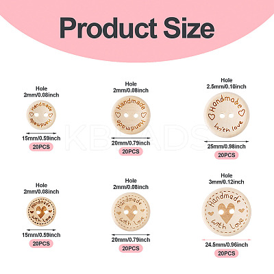 120Pcs 6 Styles Wooden Buttons BUTT-TA0001-33-1