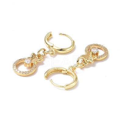 Clear Cubic Zirconia Ring with Butterfly Dangle Hoop Earrings EJEW-B017-08G-1