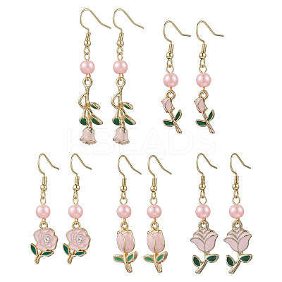 Valentine's Day Alloy Enamel Flower Dangle Earrings EJEW-JE06273-02-1