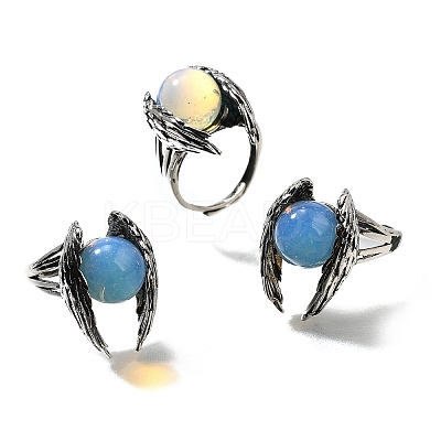 Natural & Synthetic Mixed Gemstone Wings Adjustable Rings RJEW-K241-04AS-1