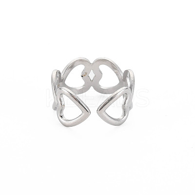 Non-Tarnish 304 Stainless Steel Open Heart Wrap Cuff Ring for Women RJEW-S405-170P-1
