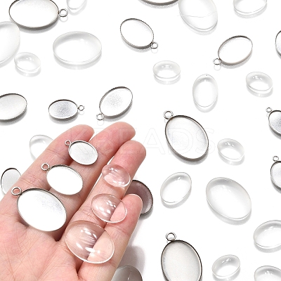 DIY Oval 304 Stainless Steel Pendant Making Kits DIY-FS0008-29-1