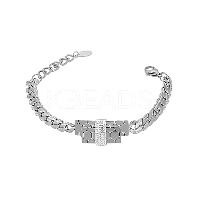 Cubic Zirconia Rectangle Link Bracelet with 304 Stainless Steel Chains BJEW-Q775-01P-1