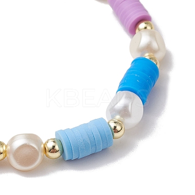 4Pcs 4 Colors Flat Round Polymer Clay Beads Stretch Bracelets for Women BJEW-JB11647-1