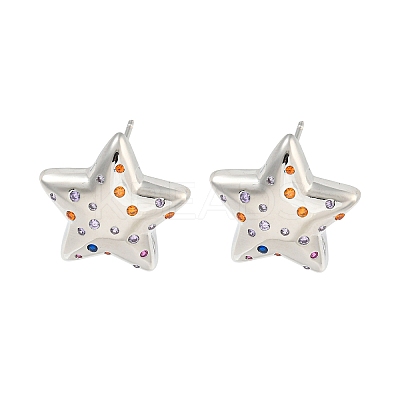 Rack Plating Brass Micro Pave Clear Cubic Zirconia Stud Earring EJEW-C102-07P-02-1