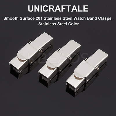 20Pcs Smooth Surface 201 Stainless Steel Watch Band Clasps STAS-UN0051-87-1