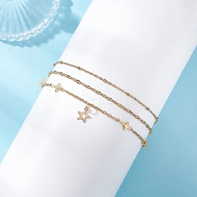 3Pcs 3 Styles 304 Stainless Steel Satellite Chain Dapped Chain Link Chain Anklets Set AJEW-AN00737-1