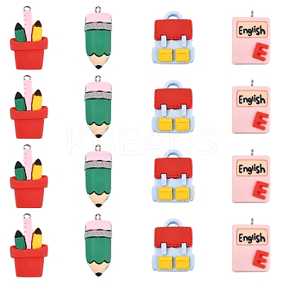 16Pcs 4 Styles Stationery Theme Resin Pendants RESI-FS0001-89-1